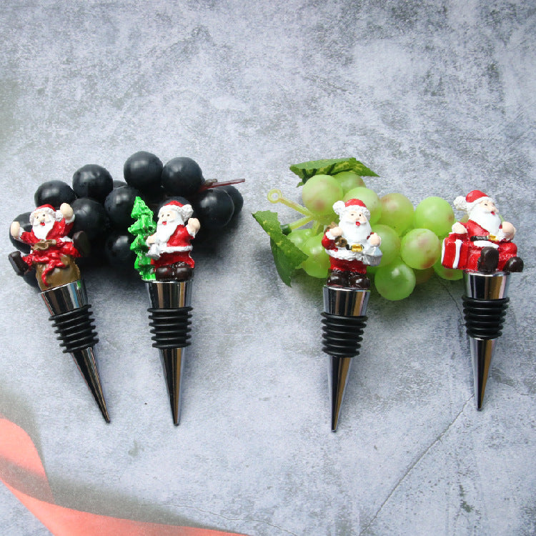 Wholesale Christmas Wine Cork Old Man Gift Resin Metal Red Wine Cork